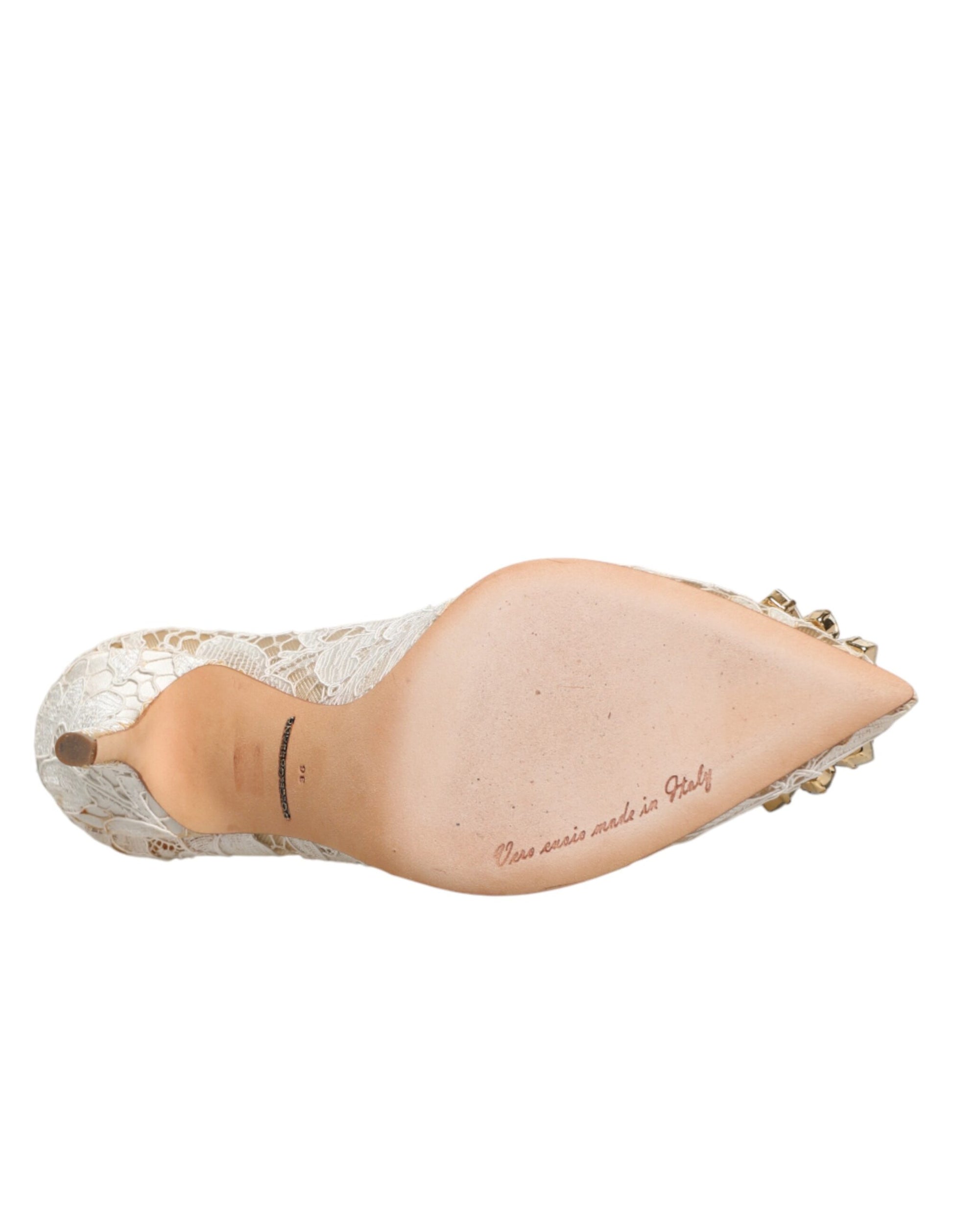 White Taormina Lace Crystal Heel Pumps Shoes