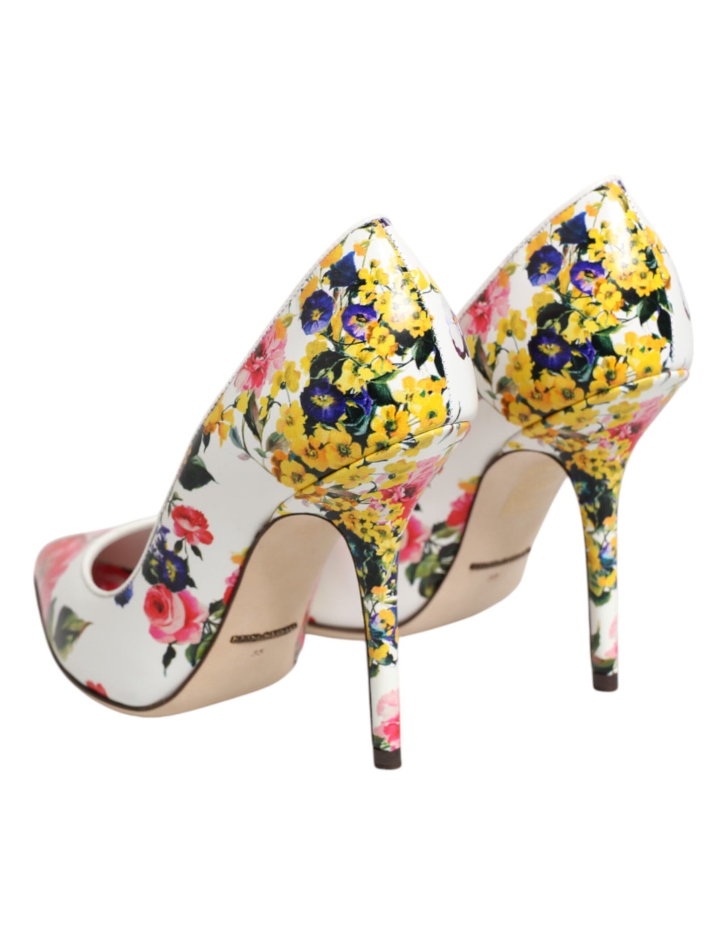 White Floral Leather High Heels Pumps Shoes