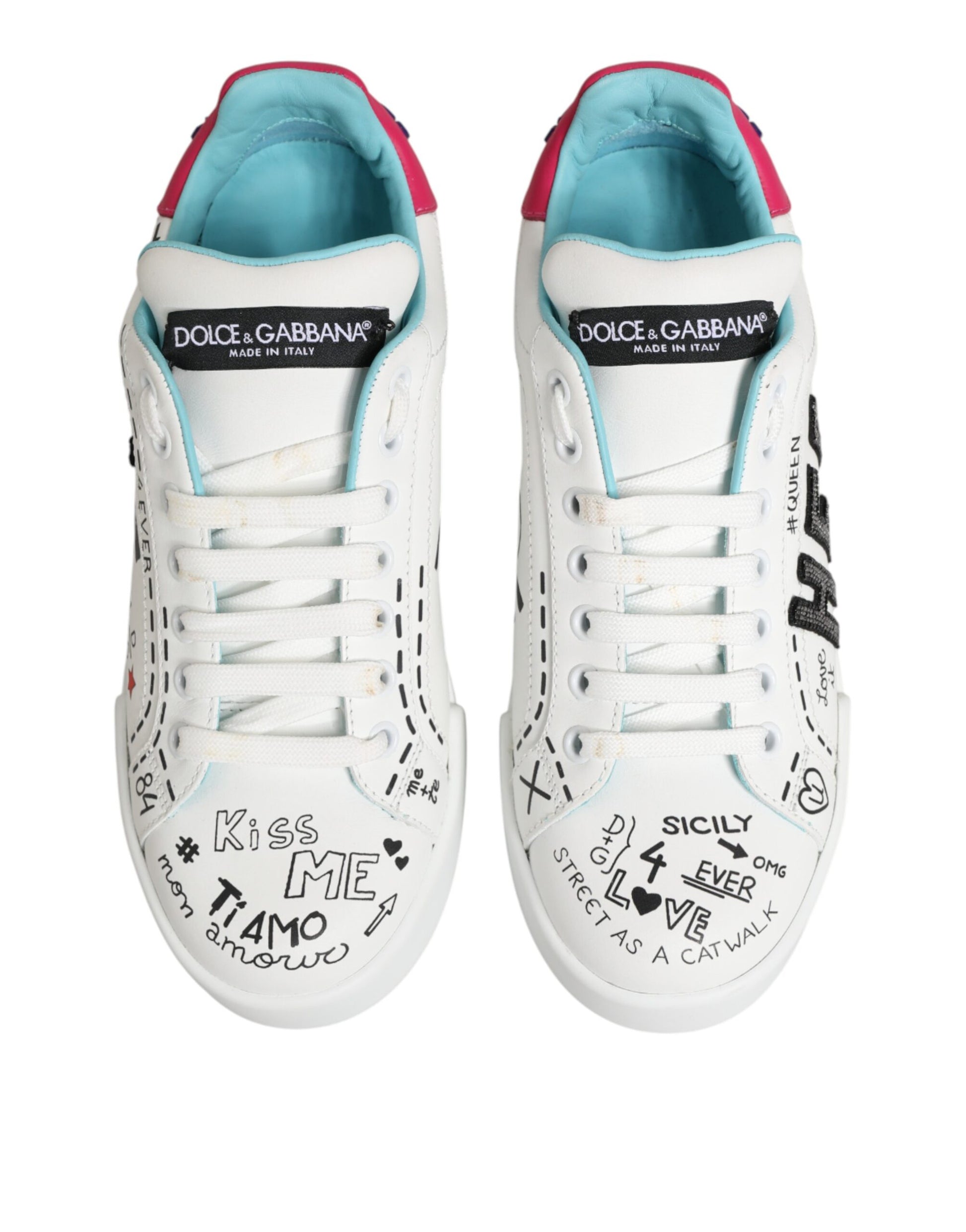 White Leather Graffiti Low Top Sneakers Shoes
