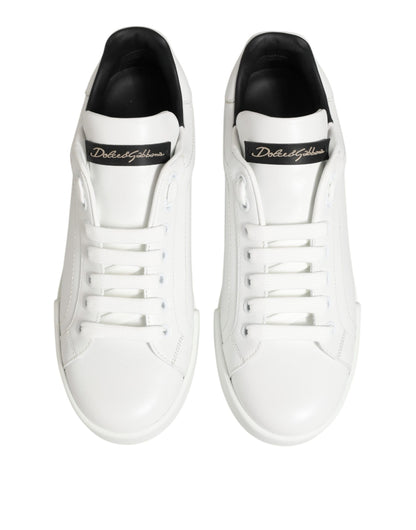 White Leather Lace Up Low Top Sneakers Shoes