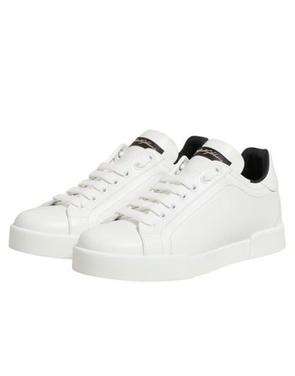 White Leather Lace Up Low Top Sneakers Shoes