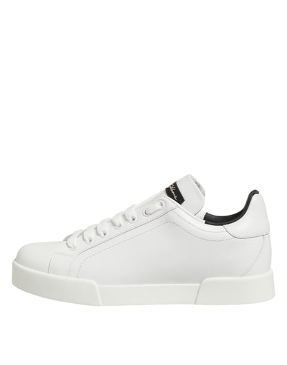 White Leather Lace Up Low Top Sneakers Shoes