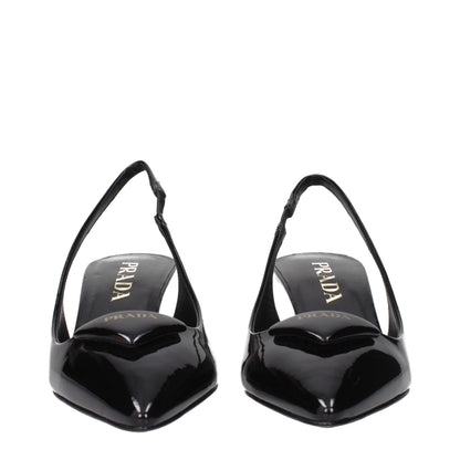 Black Leather Mid Heel Pumps