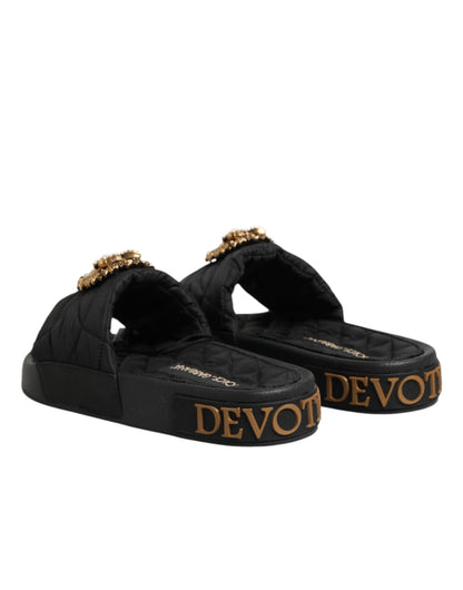 Black Devotion Matelassé Leather Slides Shoes