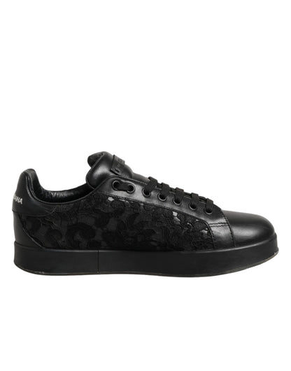 Black Floral Lace Low Top Sneakers Shoes