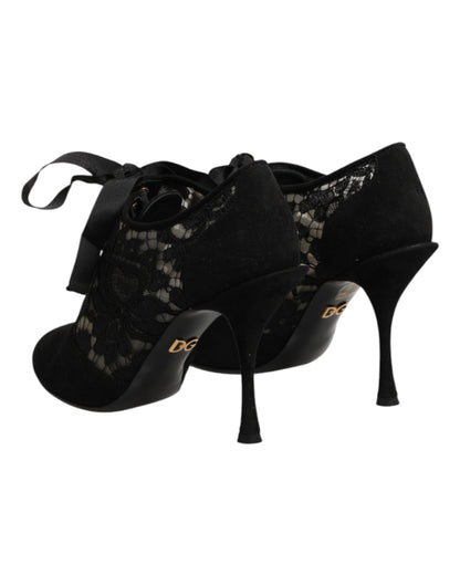 Black Floral High Heels LACE-UPS Pumps Shoes