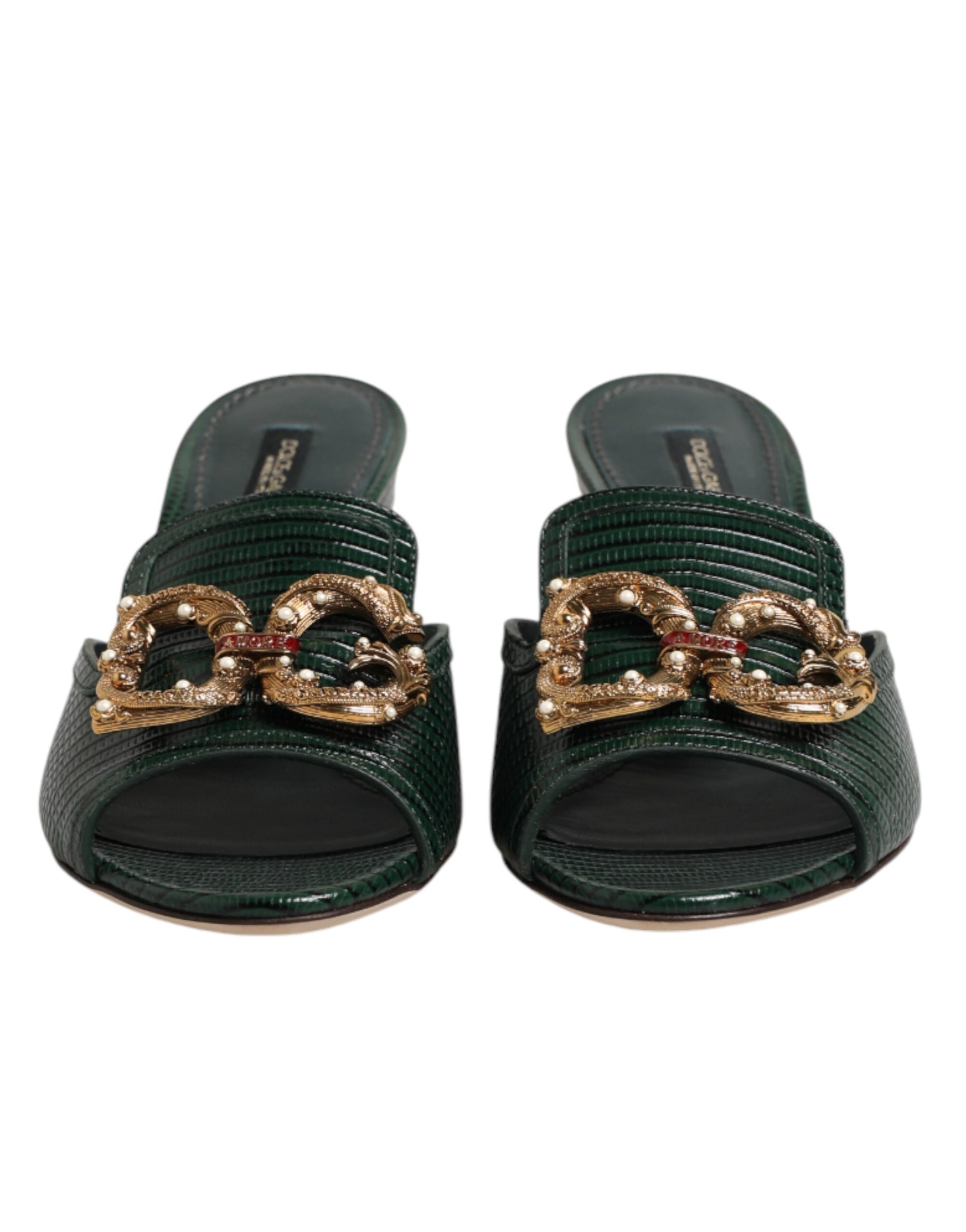 Green DG Amore Heel Slides Sandals Shoes