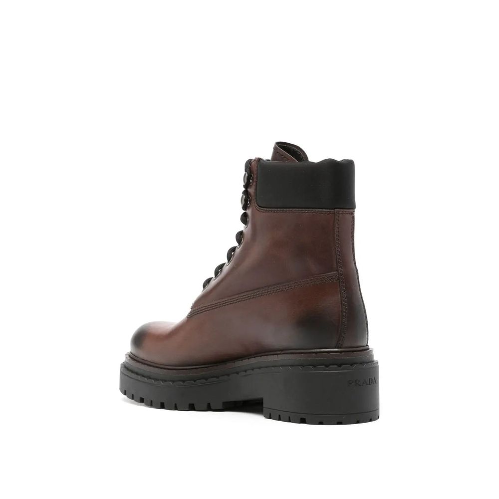 Brown Calfskin Lace-Up Boots