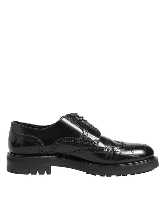 Black Calfskin Leather Derby Men Dress Shoes