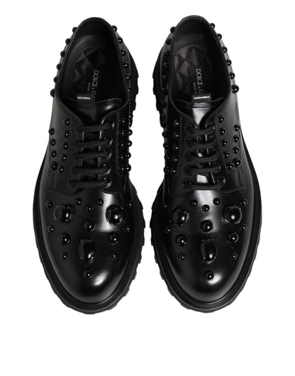 Black Leather Studded Men Formal Derby  Shoes