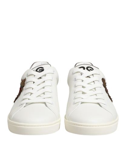 White Leather Heart Embellished Sneakers Shoes