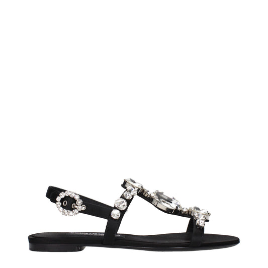 Black Satin Flat Sandals