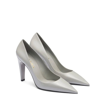 Gray Leather High Heel Pumps
